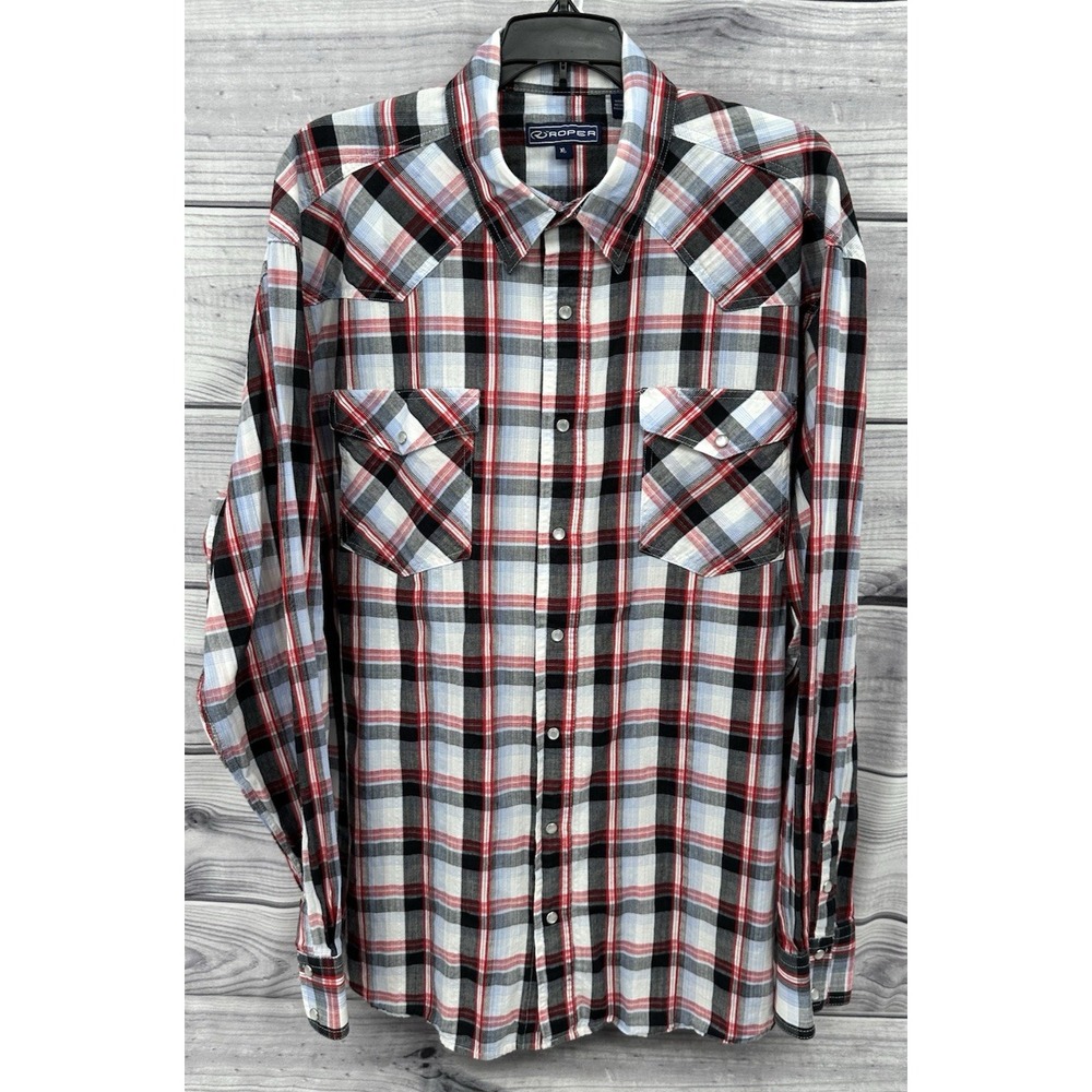 ROPER LONG SLEEVE PEARL SNAP WESTERN SHIRT Men's Size XL RED / BLUE PLAID